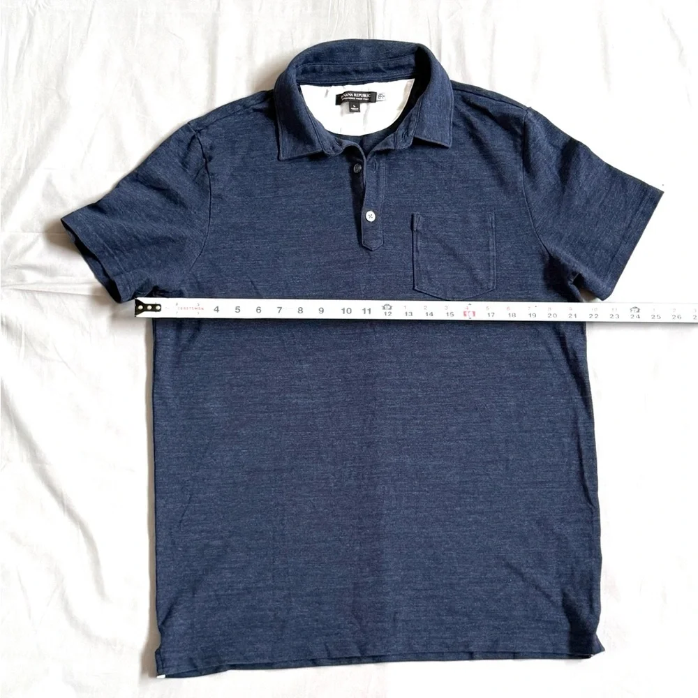 Banana Republic Mens Performance Pique Polo Shirt Navy Blue Heather Large Pocket